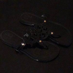 Black patent miller sandals